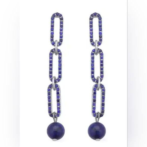 SET Lapis Lazuli & Blue Austrian Crystal Paper Clip Bracelet & Drop Earrings 💙 - Picture 14 of 16